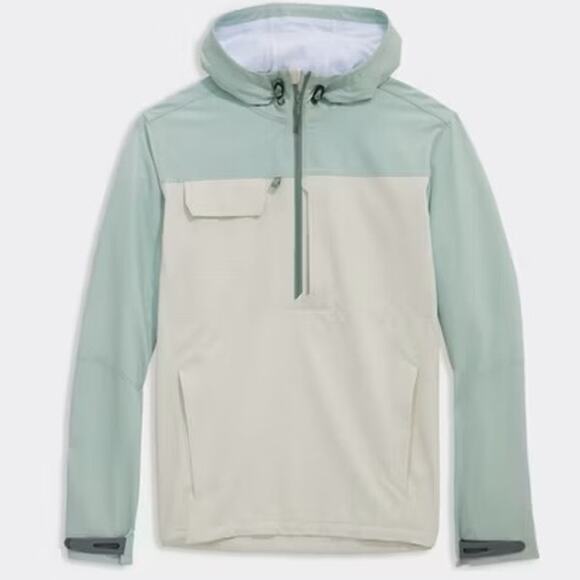 Vineyard Vines Harbor Half-Zip Hooded Windbreaker in Beige / Green Size Medium - Picture 1 of 12